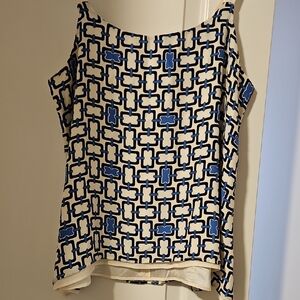 Stylish Blue and White Silk Loose Fit Geometric Blouse